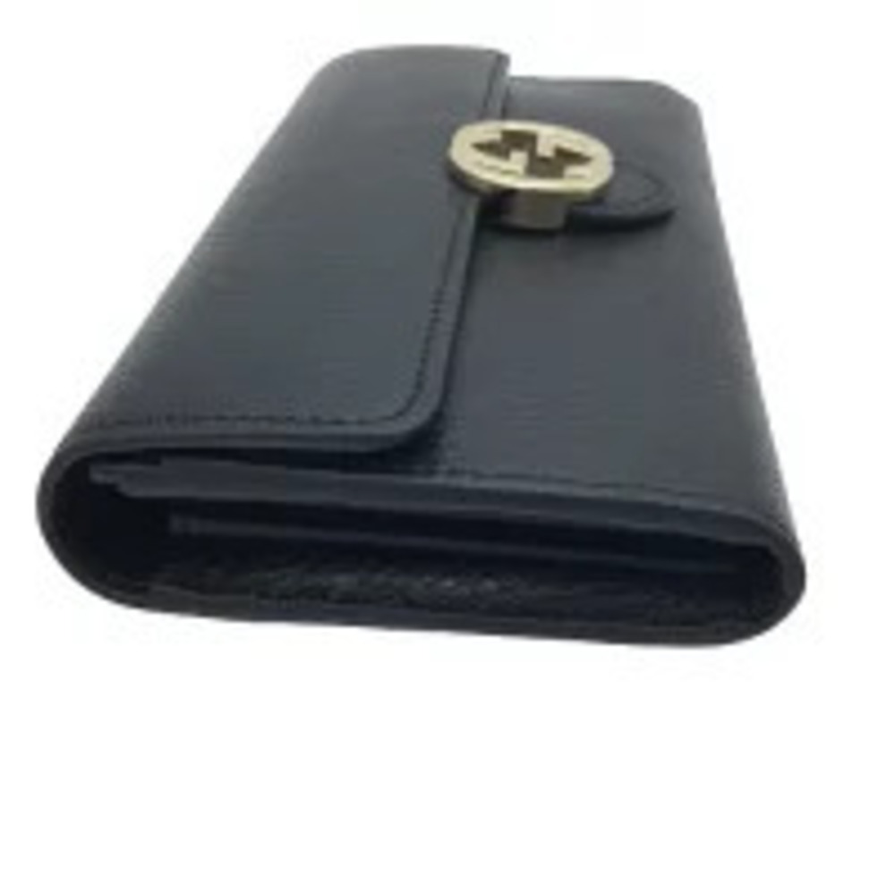 GUCCI Long Wallet Bi fold Leather Black Interlocking GG Zippered Wallet Card - Picture 8 of 10